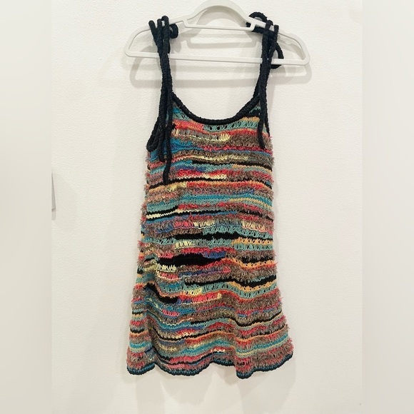 ALANUI Over The Rainbow Crochet Mini Dress Brown Yellow multicolor Large - Picture 12 of 12